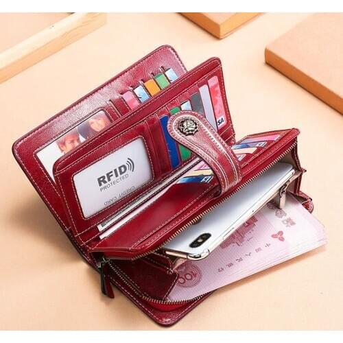 New Genuine Leather Women Wallets Rfid Female Leather Purse Long Ladies Wallet Phone Case Woman Wallet And Purse Card Holder