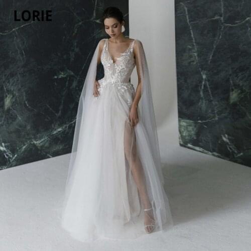 LORIE New Arrival Wedding Dresses Appliques Lace V-Neck Ivory White Tulle Princess Bride Gown 2021 vestidos de novia
