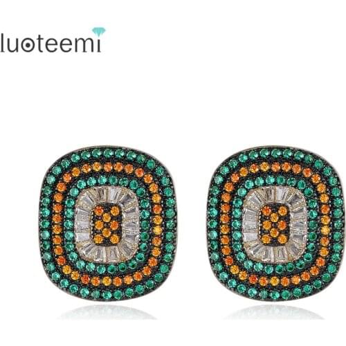 LUOTEEMI Vintage Square Pave Cubic Stud Earrings for Women Fashion Jewelry Party Hip Hop Pendientes Bijoux Femme Christmas Gifts