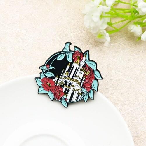 Rose castle in the dark Enamel Brooch Fashion creativity Badge gift to friends Backpack jacket Punk Lapel Pin