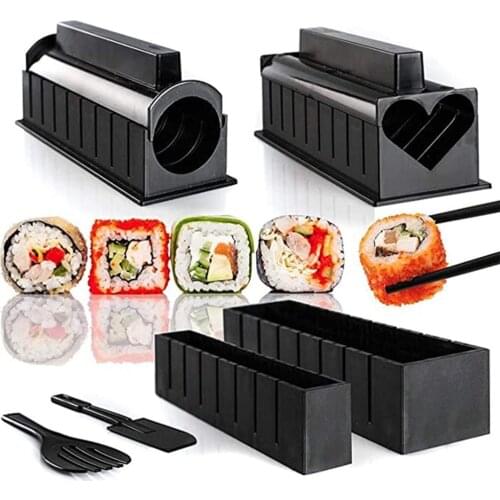 10 Pieces / Set DIY Sushi Making Kit Roll Sushi Maker Rice Roll Mold DIY Sushi Set Easy Making Sushi Roller Roll Cutter