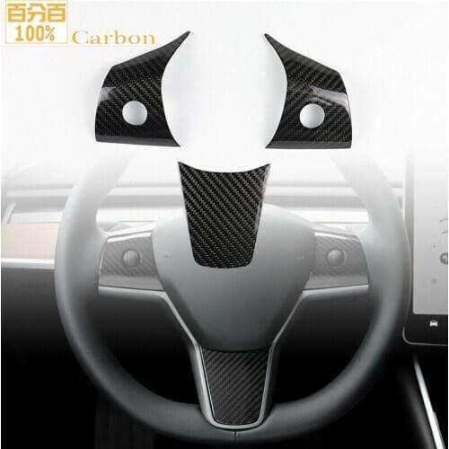 New Wheel Steering Panel Cover Trims 100% Real Carbon Fiber Stitch Wrap Covers Fits for Tesla Model 3