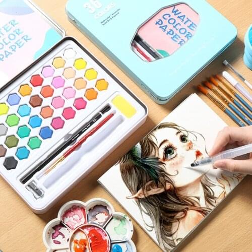 Professional 36-Colors Glitter Watercolor Paint Set Watercolour Pigment Painting Supplies Metallic Solid Water Colors Palette