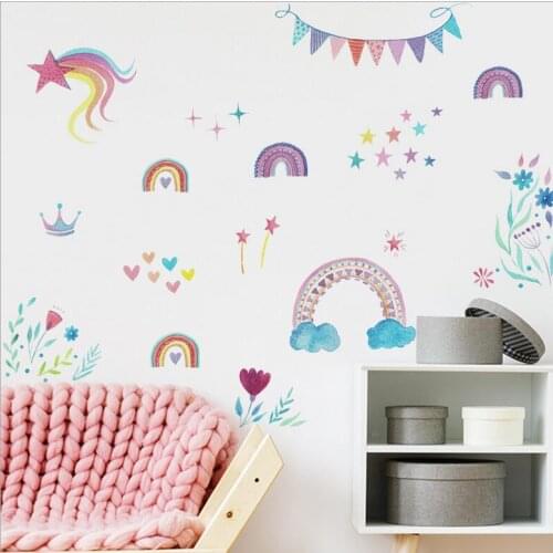 Rainbow wall sticker bedroom kids rooms decoration mural wallpaper decals nursery stickers