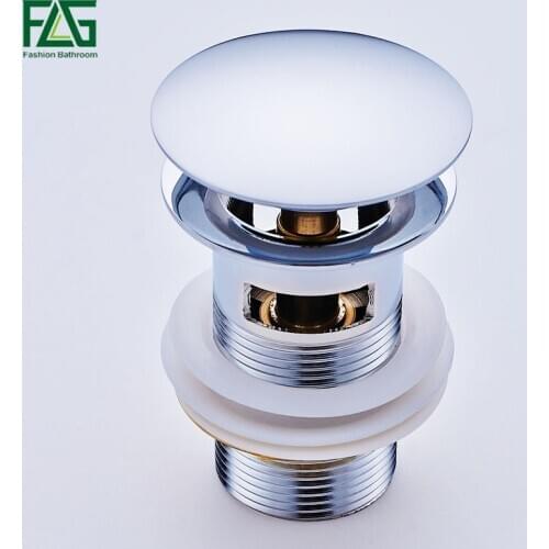 FLG Drains Solid Brass Bathroom Lavatory Sink Pop Up Drain With Chrome Finish With Overflow Faucet