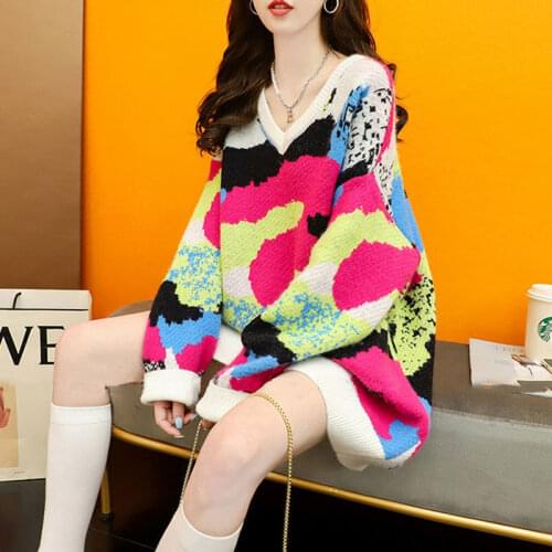 EBAIHUI Women Winter Sweater V neck Casual High Street Loose Pullover Thick Knitted Top V-neck Oversized Chic Jumper Knitwear