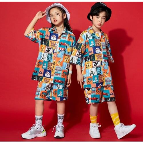 Boys Hip-Hop Dance Clothing Summer Children Short-Sleeved Tide Hiphop Suit Girls Jazz Catwalk Show Performance Costumes DQS7130