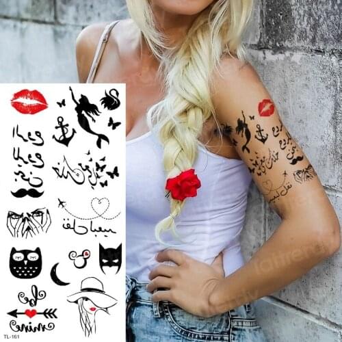 Tattoo and body art waterproof temporary tattoos for girls temporary tattoo sticker kids tattoo black kiss sticker mermaid heart
