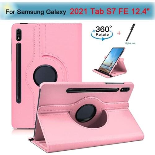 360 Rotating PU Leather Case for Samsung Galaxy Tab S7 FE SM-T730/T736 Tablet Smart Cover Funda for Galaxy Tab S7 FE 12.4" + Pen