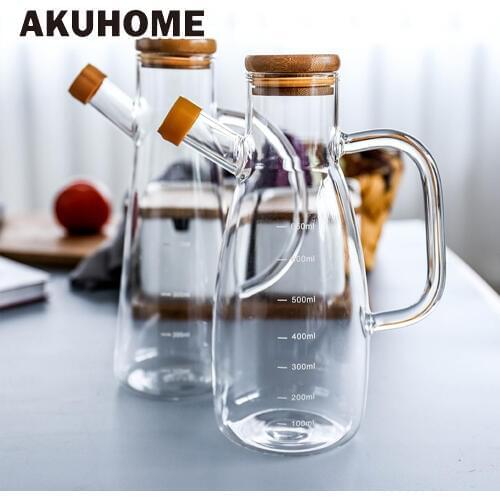 High-end Transparent Glass Oil Bottle with Handle Scale Heat-resistant Lecythus Kitchen Tools Soy Vinegar Sauce Container Top