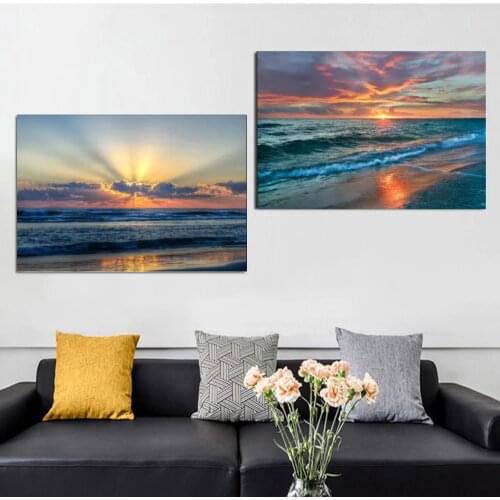 Sunset Over Ocean Gulf Islands National Seashore Florida Canvas Posters Wall Art Relaxing Morning Landscape Paintings Room Decor