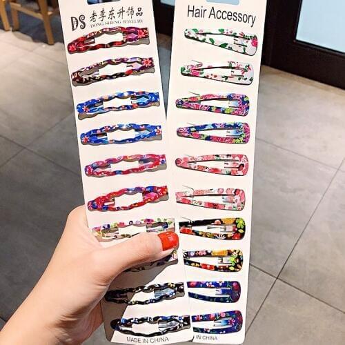 10/12PCS/Set Women Girls Print Geometric Alloy Hairpins Sweet Hair Clips Barrettes Headband Hair Holder Fashion Hair Accessories