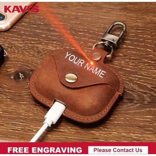 KAVIS Genuine Leather Earphone Cove Cases Headset Protective Charging Box Small Mini Headphone Cover Accessory Free Engraving