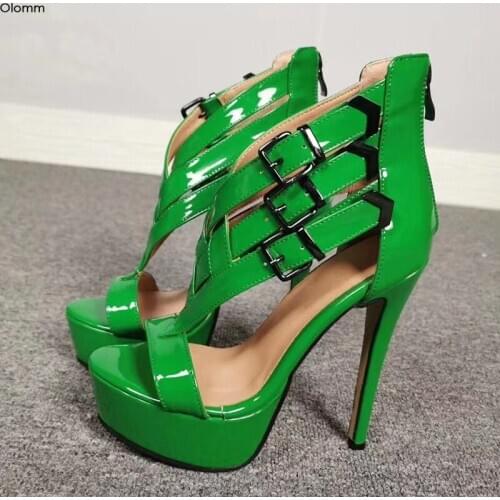 Olomm Handmade Women Platform Sandals Sexy Stiletto High Heel Sandals Open Toe Green Fuchsia Party Shoes Women US Plus Size 5-15