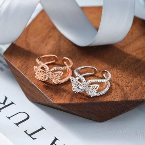 2020 New fashion fine butterfly modelling Rings elegant temperament shiny crystal adjustable Women Rings sweet joker