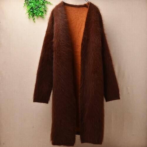 1 top mujer female thicken warm long mink cashmere cardigan women spring winter long sleeves angora rabbit knitted jacket mantle