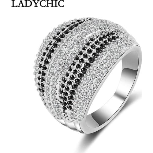 LADYCHIC Luxury Zircon Ring for Women Fashion Rings Inlaid with Black & Clear Crystal Female Engagement Party Ring Gift LR1053