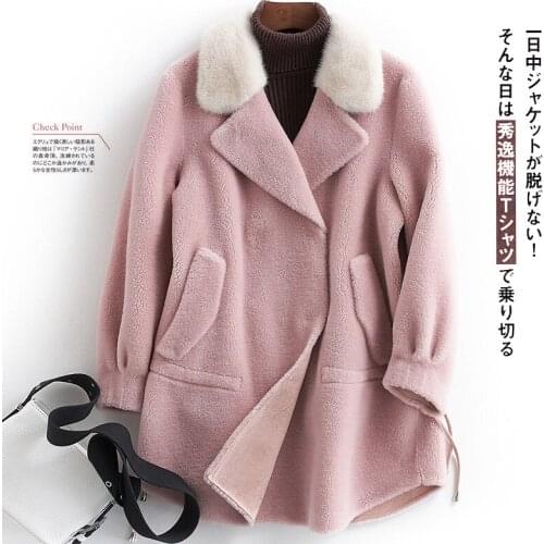 Sheep Shearing Winter Coat Women Mink Fur Collar Real Fur Coat Women Korean Wool Jacket Women Clothes 2020 Manteau Femme YY1182