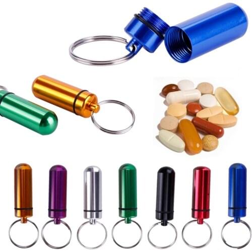 2pcs Portable Pill Box Bottle Holder Convenient Waterproof Aluminum Container Keychain Medicine Case #273518