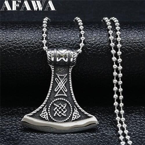 2021 Viking Tomahawk Stainless Steel Long Pendant Necklace for Women/Men Jewelry Vikingos Collares Hombre NZZ187S02