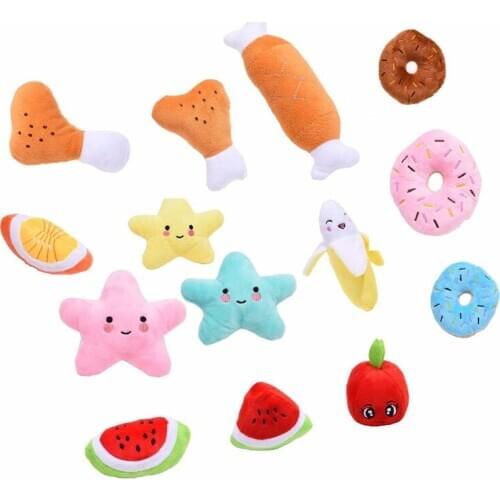 3PCS/Set Cartoon Dog Chewing Toys Stuffed Squeaking Cute Fruit Candy Cat Toy Plush Puzzle for Pet Outdoor Training Pet Product