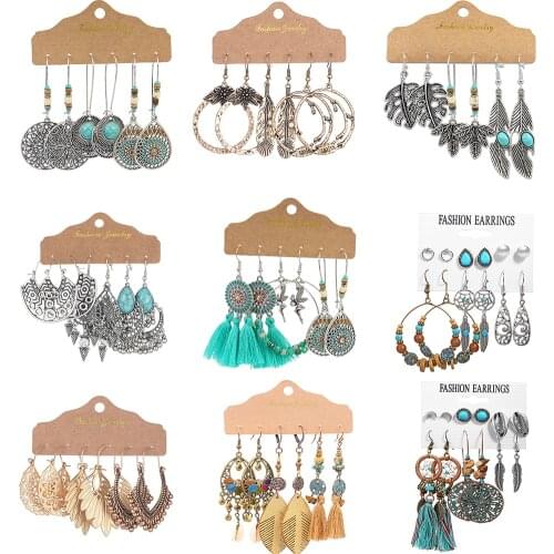 47 Style New Vintage Fashion Silver Color Earrings For Women Geometric Tassels Colored Stone Pendant Earrings Jewelry Party Gift