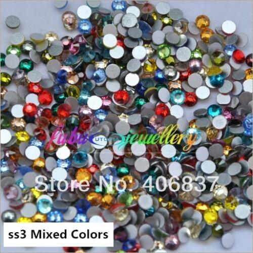 Free Shipping! 1440pcs/Lot, ss3 (1.3-1.5mm) Mixed Colors Flat Back Nail Art Glue On Non Hotfix Rhinestones
