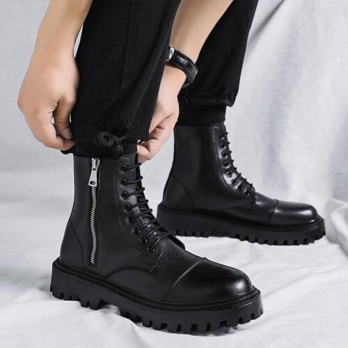 Boots Mens High-Top British Korean Tooling Boots All-Match Trendy Shoes Spring Autumn Winter Middle-Top Mens Boots Casual Shoe