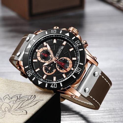 MEGIR Mens Watches Top Brand Luxury New Fashion Business Quartz Watch Men Leather Waterproof Sports Watches Relogios