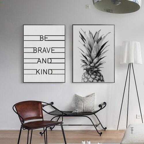 Black and White Gray Pineapple Creative Letters Sample Living Room Decorative Painting Motto Quotes Wall Poster Mural Picture