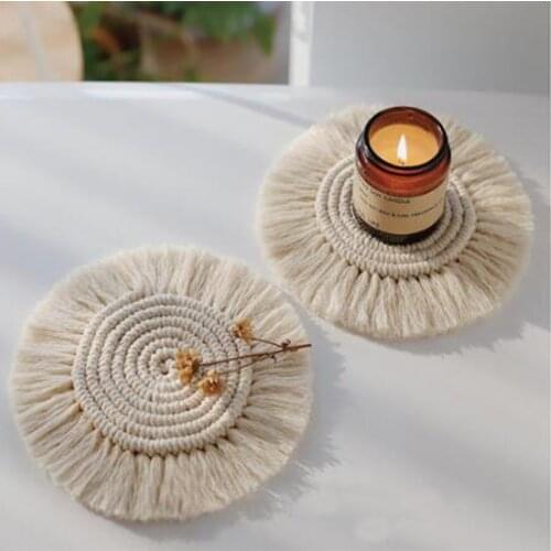 Dining Table Decor Modern Home Decor Handmade Cotton Braid Coasters Bohemia Style Non-slip Cup Mat Heat Insulation Mat