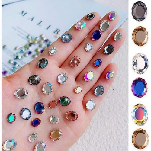100Pcs 3D Nail Art Rhinestone Accessories Flat Lace Double Sided Magic Mirror Crystal Glass Strass Manicure DIY Decoration 6x8mm