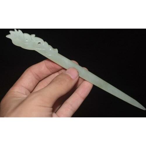 Chinese ancient aristocratic wear HeTian jade carved phoenix hairpin