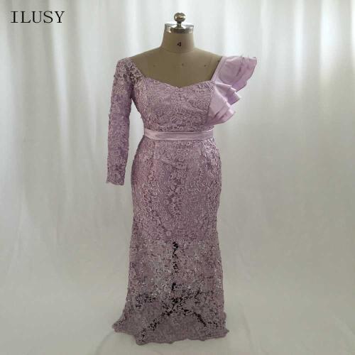 ILUSY Light Pink Evening Dresses Sweetheart Long Sleeve Lace Evening Prom Gowns obe de soiree