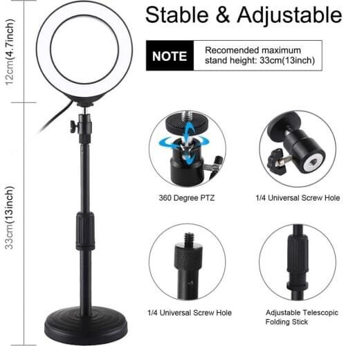 Dimmable 6.2inch 16cm USB LED Selfie Ring Light Lamp Camera Phone Video Makeup Light with 49cm Tripod for Live Youtub