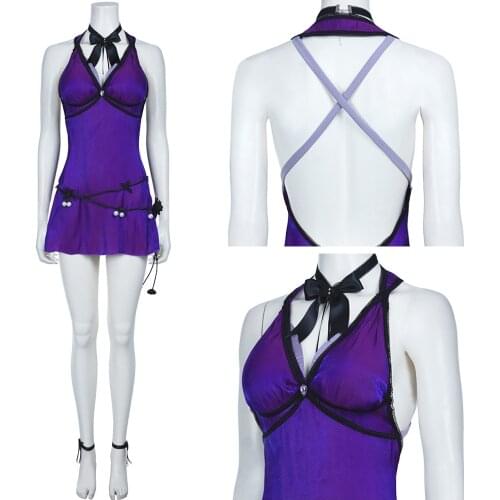 Final Fantasy VII Remake:Tifa Lockhart Cosplay Costume Dress Outfit Deep V Backless Dress Halloween Carnival Costumes