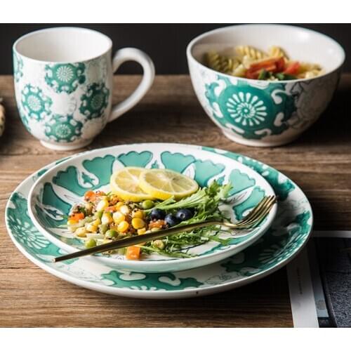 Creative Hand-painted Rice Bowl Under Glaze American Western Food Plate Household Bowl Dish Simple Creative Mug