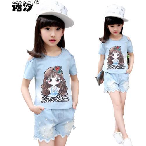 Girls clothes kids sets summer tops+shorts children fashion soft Tee+trousers 4-13 Y children outwear baby sweat clothes sets