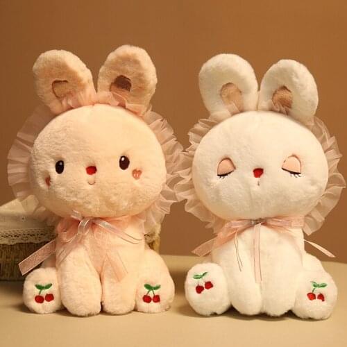 Kawaii Rabbit Plush Toy Cherry Embroidered Cartoon Stuffed Animals Plushie Dolls for Girls Lovely Birthday Gift Super Soft Bunny
