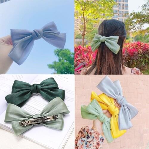 Fashion Bright Hairpins For Girl High Quatity Hair Clip Silk Crystal Yarn Oversized Barrette Bow Hairgrip Woman Hair Accessories