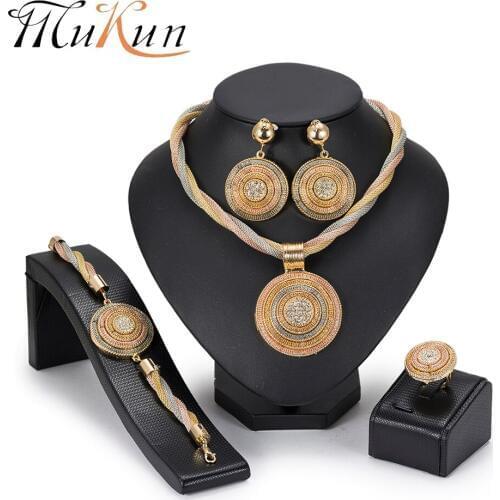 MuKun Fashion 2018 New Dubai Gold color Jewelry Sets big Necklace Jewelry Set African Beads Yellow Golden Plated Choker Jewelry