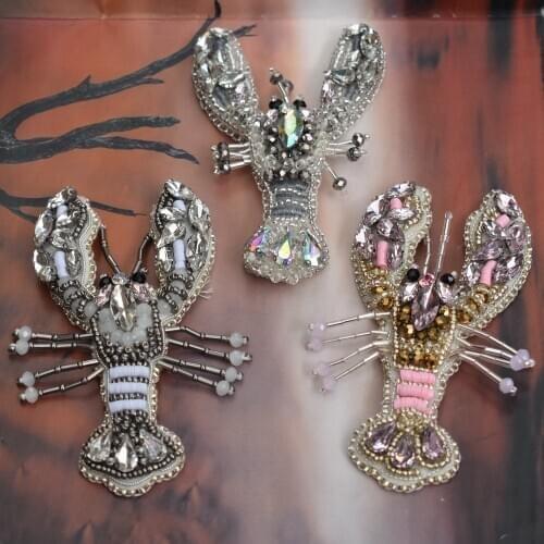 Fashion DIY lobster beaded Patches for Clothing sew on rhinestone sequins parches heart Applique for clothes Decorative badge