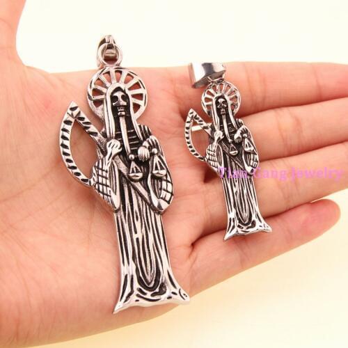 Fashion Small or Big 316L Stainless Steel Holy Saint Death Santa Muerte Pendant Mens Necklace Silver Color Jewelry Gift