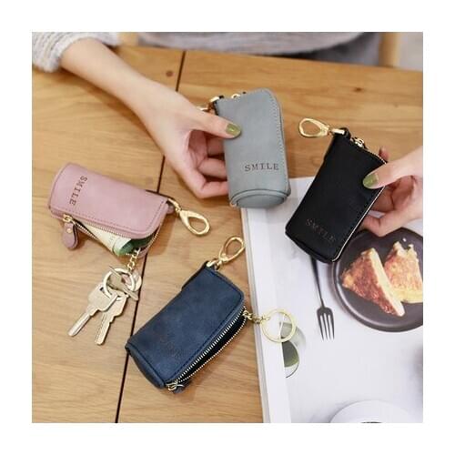 Men pu leather retro car keys housekeeper holders lady fashion zipper keys wallets Unisex car key case key organizer pocket