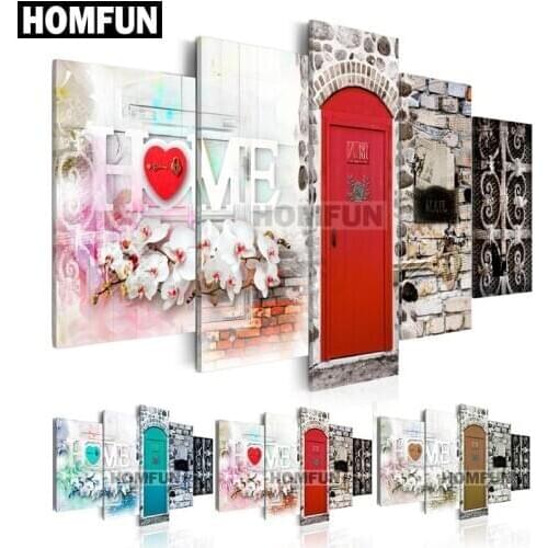 HOMFUN 5pcs Full Square/Round Drill 5D DIY Diamond Painting "Home Love" Multi-picture Combination Embroidery 5D Decor A01093