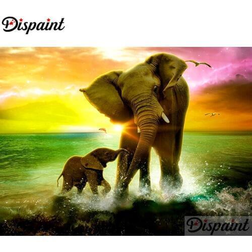 Dispaint Full Square/Round Drill 5D DIY Diamond Painting "Elephant family" Embroidery Cross Stitch 3D Home Decor A10380