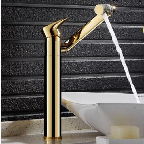 New Rotating Basin faucet brass bathroom faucet luxury Gold and White Foldable kitchen sink faucet tall water tap sink faucet