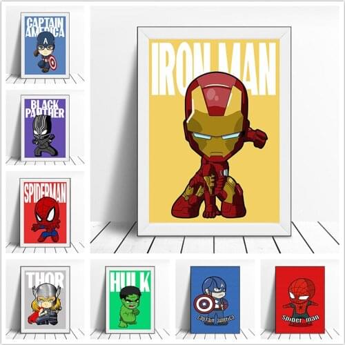 Marvel Cartoon Canvas Painting Superman Iron Man Spiderman Posters and Prints Wall Art Pictures for Living Room Home Decoration