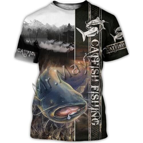 Fashion Animal Catfish Fishing Colorful Men/Women O-Neck T-shirts 3D Print Leisure Short Sleeves / Beach Shorts / Tanks / S-79