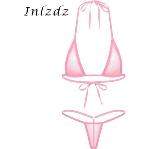 Sexy Womens Lingerie Mini Micro Sheer Bikini Set See Through Bikinis Mesh Hot Bra Top with G string Thong Briefs Panties Set